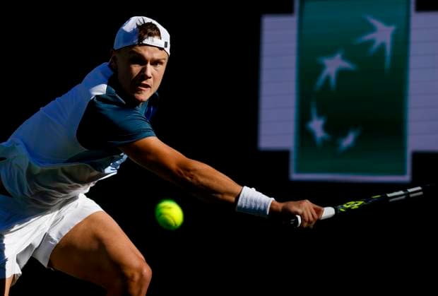 March 09, 2025 Holger Rune (DEN) returns a shot against Ugo Humbert (FRA) during the 2025 BNP Paribas Open at Indian Wells Tennis Garden in Indian Wells, California. Mandatory Photo Credit: CSM Indian Wells United States of America - ZUMAc04_ 20250309_zma_c04_194 Copyright: xCharlesxBausx