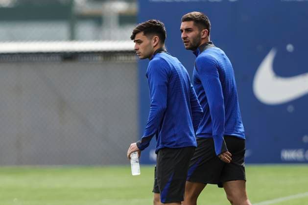 March 10, 2025, Sant Joan Despi, Barcelona, SPAIN: Pedro Gonzalez Pedri and Ferran Torres during the training day of FC Barcelona, Barca ahead UEFA Champions League, football match against SL Benfica at Ciudad Esportiva Joan Gamper on March 10, 2025 in Sant Joan Despi, Barcelona, Spain. Sant Joan Despi SPAIN - ZUMAa181 20250310_zaa_a181_001 Copyright: xJavierxBorregox