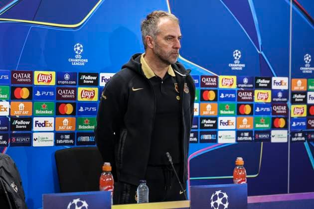 March 10, 2025, Sant Joan Despi, Barcelona, SPAIN: Hansi Flick, head coach of FC Barcelona, Barca attends his press conference, PK, Pressekonferenz during the training day of FC Barcelona ahead the UEFA Champions League, football match against SL Benfica at Ciudad Esportiva Joan Gamper on March 10, 2025 in Sant Joan Despi, Barcelona, Spain. Sant Joan Despi SPAIN - ZUMAa181 20250310_zaa_a181_026 Copyright: xJavierxBorregox