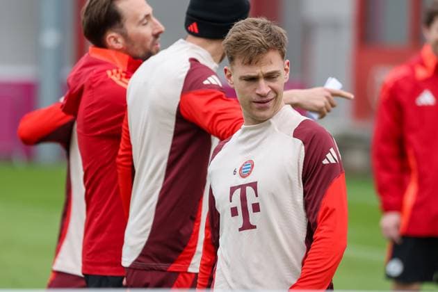 Joshua Kimmich (FC Bayern Muenchen, 06) beim Training, GER, Abschlusstraining, FC Bayern Muenchen, Fussball, UEFA Champions League, Achtelfinale Rueckspiel, Saison 2024 2025, 10.03.2025, GER, Abschlusstraining, FC Bayern Muenchen, Fussball, UEFA Champions League, Achtelfinale Rueckspiel, Saison 2024 2025, 10.03.2025 Muenchen Copyright: xEibner-Pressefoto JennixMaulx EP_JML