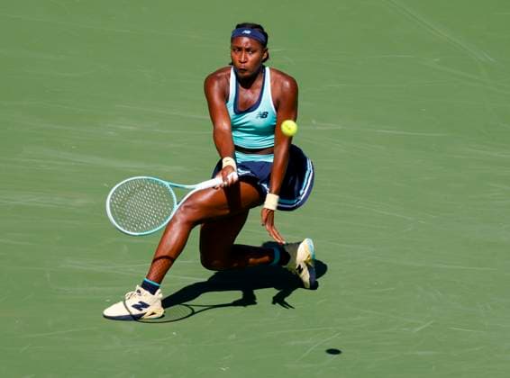 March 10, 2025 Coco Gauff returns a shot against Maria Sakkari (GRE) during the 2025 BNP Paribas Open at Indian Wells Tennis Garden in Indian Wells, California. Mandatory Photo Credit: CSM Indian Wells United States of America - ZUMAc04_ 20250310_zma_c04_061 Copyright: xCharlesxBausx