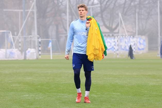 DEU, DFL, 2. FBL Hertha BSC, Training, 11.03.2025, Sportforum, Berlin, DEU, DFL, 2. FBL Hertha BSC, Training, im Bild Luca Schuler (Hertha BSC Berlin 18) DFL - regulations prohibit any use of Photographs as image sequences and or quasi-video Foto: Juergen Engler nordphoto GmbH