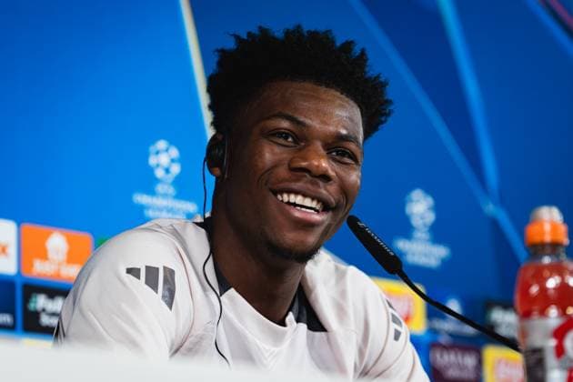 UEFA Champions League 2024 25 Round of 16 Second Leg: Real Madrid CF Training Session and press conference, PK, Pressekonferenz Aurelien Tchouameni of Real Madrid CF speaks during the press conference during UEFA Champions League 2024 25 League Round of 16 Second Leg Training Session And Press Conference at Ciudad Real Madrid on March 03, 2025 in Madrid, Spain. Valdebebas Ciudad Real Madrid Madrid Spain Copyright: xAlbertoxGardinx AGardin_20250311_Football_Champions_Real_PC_11