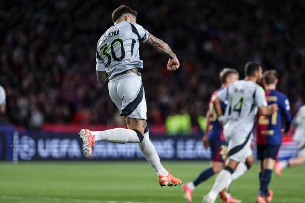 March 11, 2025, Barcelona, Barcelona, SPAIN: Nicolas Otamendi of SL Benfica celebrates a goal during the UEFA Champions League 2024 25 Round of 16 second leg, match between FC Barcelona, Barca and SL Benfica at Estadi Olimpic Lluis Companys on March 11, 2025 in Barcelona, Spain. Barcelona SPAIN - ZUMAa181 20250311_zaa_a181_089 Copyright: xJavierxBorregox