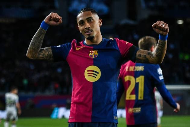 Sport Bilder des Tages March 11, 2025, Barcelona, Spain, Spain: Raphael DIAS BELLOLI (Raphinha) of Barcelona celebrates his goal during the UEFA Champions League match between FC Barcelona, Barca and SL Benfica at Estadi Olimpic Lluis Companys on March 11, 2025 in Barcelona, Spain. Barcelona Spain - ZUMAm308 20250311_zsp_m308_003 Copyright: xMatthieuxMirvillex