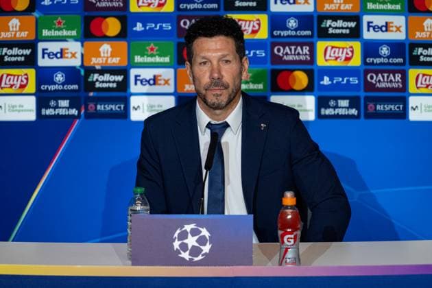 UEFA Champions League 2024 25 Round of 16 Second Leg: Atletico de Madrid press conference, PK, Pressekonferenz and Training Session Diego Pablo Simeone, head coach of Atletico de Madrid, speaks during the press conference during the UEFA Champions League 2024 25 League Round of 16 Second Leg Training Session And Press Conference at Estadio Riyadh Air Metropolitano on March 11, 2025 in Madrid, Spain. Madrid Estadio Riyadh Air Metropolitano Madrid Spain Copyright: xAlbertoxGardinx AGardin_20250311_Football_Champions_Atletico_PC_15