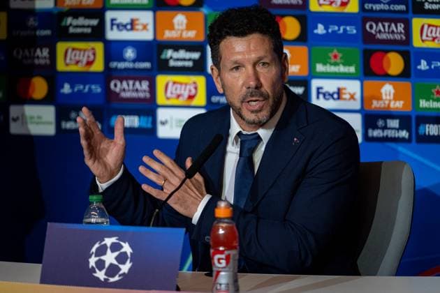 UEFA Champions League 2024 25 Round of 16 Second Leg: Atletico de Madrid press conference, PK, Pressekonferenz and Training Session Diego Pablo Simeone, head coach of Atletico de Madrid, speaks during the press conference during the UEFA Champions League 2024 25 League Round of 16 Second Leg Training Session And Press Conference at Estadio Riyadh Air Metropolitano on March 11, 2025 in Madrid, Spain. Madrid Estadio Riyadh Air Metropolitano Madrid Spain Copyright: xAlbertoxGardinx AGardin_20250311_Football_Champions_Atletico_PC_4