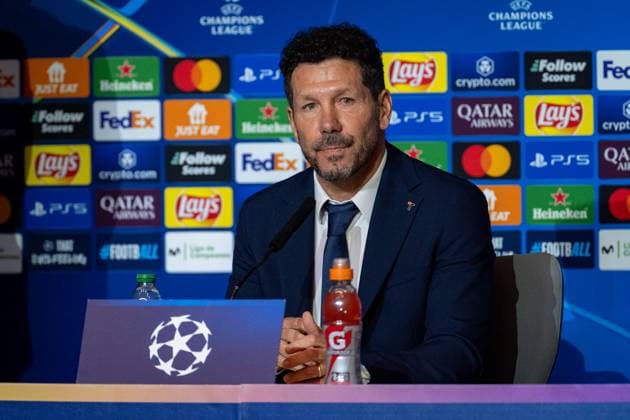 UEFA Champions League 2024 25 Round of 16 Second Leg: Atletico de Madrid press conference, PK, Pressekonferenz and Training Session Diego Pablo Simeone, head coach of Atletico de Madrid, speaks during the press conference during the UEFA Champions League 2024 25 League Round of 16 Second Leg Training Session And Press Conference at Estadio Riyadh Air Metropolitano on March 11, 2025 in Madrid, Spain. Madrid Estadio Riyadh Air Metropolitano Madrid Spain Copyright: xAlbertoxGardinx AGardin_20250311_Football_Champions_Atletico_PC_8