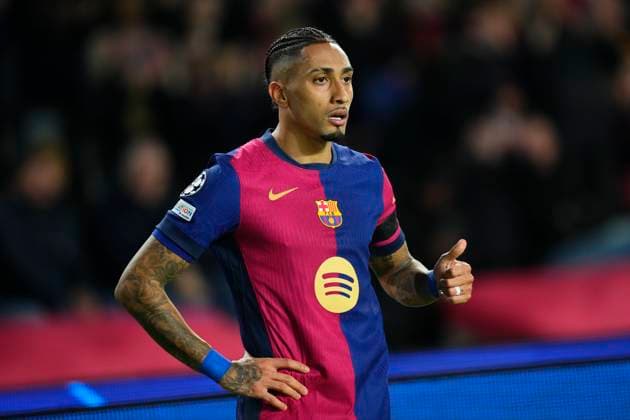 FC Barcelona, Barca v SL Benfica - UEFA Champions League 2024 25 Round of 16 Second Leg Raphinha right winger of Barcelona and Brazil reacts during the UEFA Champions League 2024 25 Round of 16 Second Leg match between FC Barcelona and SL Benfica at Estadi Olimpic Lluis Companys on March 11, 2025 in Barcelona, Spain. Barcelona Spain  Copyright: xJosexBretonx originalFilename:bretonhernandez-fcbarcel250311_npVRI.jpg