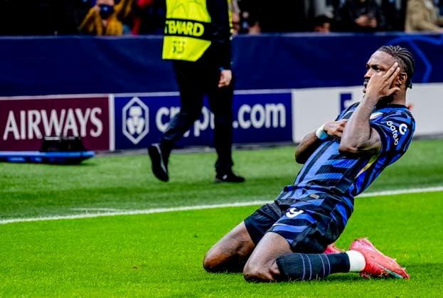 FC Internazionale Milan forwarder Marcus Thuram scores the 1-0 and celebrating the goal during the match Inter - Feyenoord at the San Siro Stadium for the UEFA Champions League - Round of 16 - 2st leg season 2024-2025 in MILAN, Italia on 11 march 2025, (photo by Marcel van Dorst EYE4images DeFodi Images)