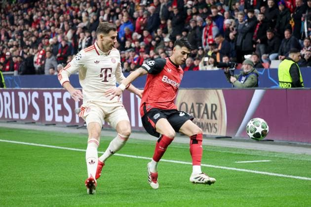 Leon Goretzka (FC Bayern Muenchen, 08), Exequiel Palacios (Bayer 04 Leverkusen, 25) GER, Bayer 04 Leverkusen - FC Bayern Muenchen, Fussball, Champions-League, Achtelfinale, Rueckspiel, Saison 2024 2025, 11.03.2025 GER, Bayer 04 Leverkusen - FC Bayern Muenchen, Fussball, Champions-League, Achtelfinale, Rueckspiel, Saison 2024 2025, 11.03.2025 BayArena Copyright: xEibner-Pressefoto JoergxNiebergax EP_JNL