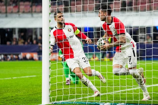 UEFA Champions League: FC Internationale Milan v Feyenoord Milan - David Hancko of Feyenoord, Jakub Moder of Feyenoord during the 2nd leg of the round of 16 of new format of the Champions League 2024 2025. The match is set between FC Internationale Milan and Feyenoord at Giuseppe Meazza San Siro on 11 March 2025 in Milan, Italy. Copyright: xYannickxVerhoevenx