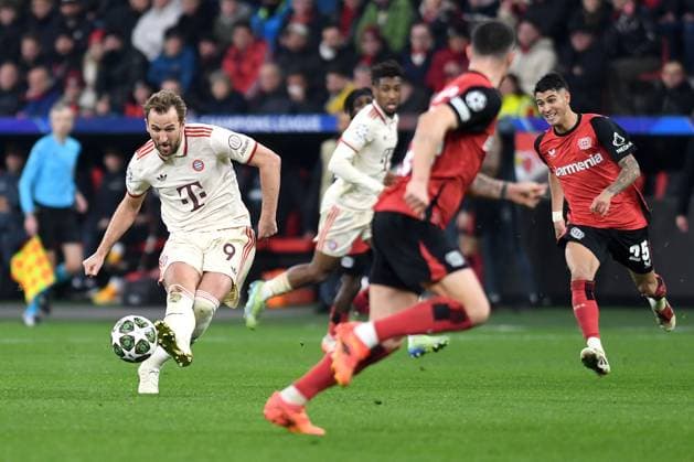 Harry Kane (FC Bayern Muenchen) controls the ball during the UEFA Champions League 2024 25 Round of 16 Second Leg match between Bayer 04 Leverkusen and FC Bayern München at BayArena on March 11, 2025 in Leverkusen, Germany. (Photo by Ralf Treese DeFodi Images)