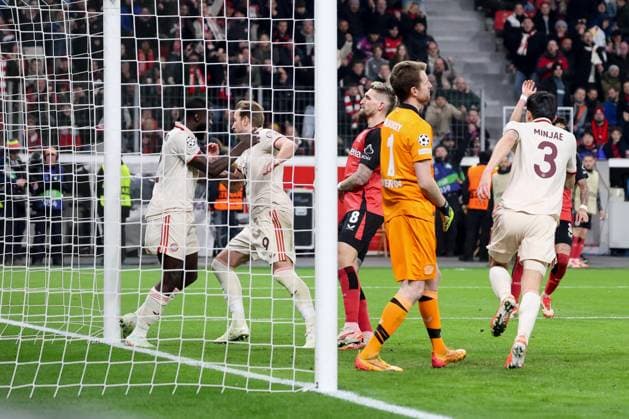 Harry Kane erzielt das 1:0 fuer Bayern (Muenchen 9), GER, Bayer 04 Leverkusen - FC Bayern Muenchen, Fussball, Champions-League, Achtelfinale, Rueckspiel, Saison 2024 2025, 11.03.2025 GER, Bayer 04 Leverkusen - FC Bayern Muenchen, Fussball, Champions-League, Achtelfinale, Rueckspiel, Saison 2024 2025, 11.03.2025 BayArena Copyright: xEibner-Pressefoto JoergxNiebergax EP_JNL