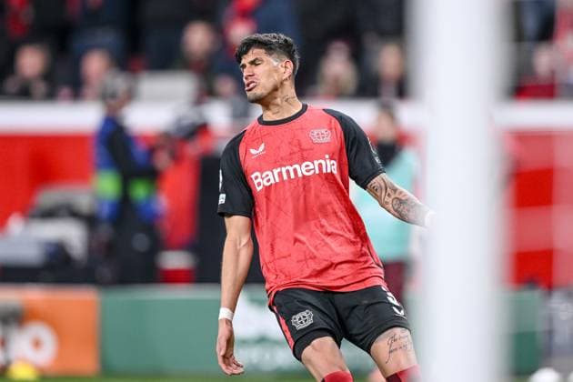 Leverkusen, Germany, 11.03.2025: Piero Hincapie (Bayer 04 Leverkusen) looks dejected during the UEFA Champions League 2024 25 Round of 16 Second Leg match between Bayer 04 Leverkusen and FC Bayern München at BayArena on March 11, 2025 in Leverkusen, Germany. (Photo by Harry Langer DeFodi Images)
