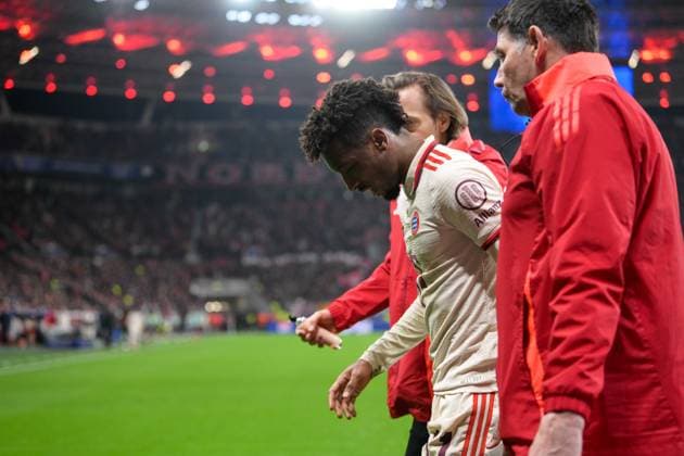 Fußball, UEFA Championsleague, 20250311, Bayer 04 Leverkusen - FC Bayern München. Im Bild Kingsley COMAN (11) (Bayern) verletzt ausgewechselt. Leverkusen BayArena Nordrhein-Westfalen Deutschland Copyright: Passion2Press MarkusxFischerx