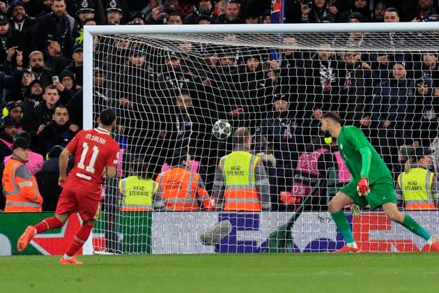 Liverpool v Paris Saint-Germain Champions League 11 03 2025. Mohamed Salah (11) of Liverpool scores in the penalty shoot out during the Champions League match between Liverpool and Paris Saint-Germain at Anfield, Liverpool, England on 11 March 2025. Liverpool Anfield Merseyside England Editorial use only , Copyright: xConorxMolloyx PSI-21615-0035