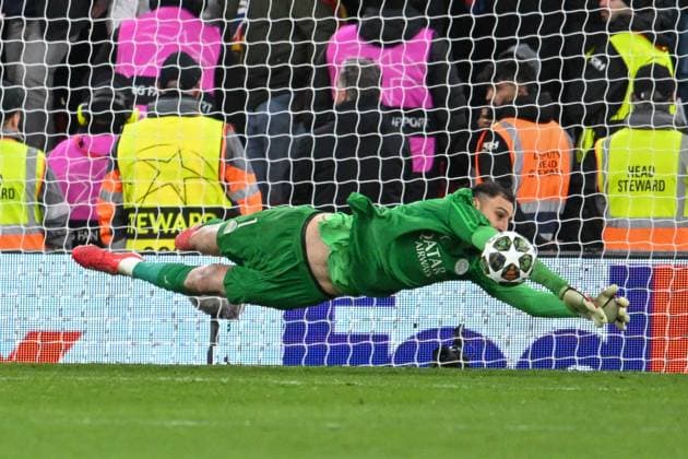 Liverpool v Paris Saint-Germain UEFA Champions League Gianluigi Donnarumma of Paris Saint-Germain saves from the spot during the UEFA Champions League Round of 16 Second Leg match at Anfield, Liverpool UK Newspapers OUT Copyright: xKarlxVallantinex FIL-21566-0056