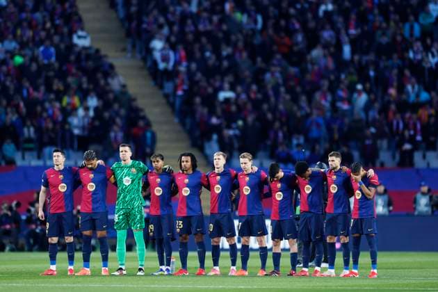Barcelona team group, Mannschaftsbild, Totale (Barcelona), MARCH 11, 2025 - Football Soccer : UEFA Champions League match between FC Barcelona, Barca 3-1 Benfica at the Estadi Olimpic Lluis Companys in Barcelona, Spain.  (284483227)