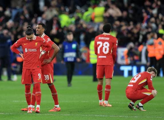 11th March 2025; Anfield, Liverpool, Merseyside, England; Champions League Last 16, Second Leg Football, Liverpool versus Paris Saint Germain; Darwin Nunez of Liverpool looks dejected as his side are knocked out after a penalty shootout  ActionPlus12759071 DavidxBlunsden