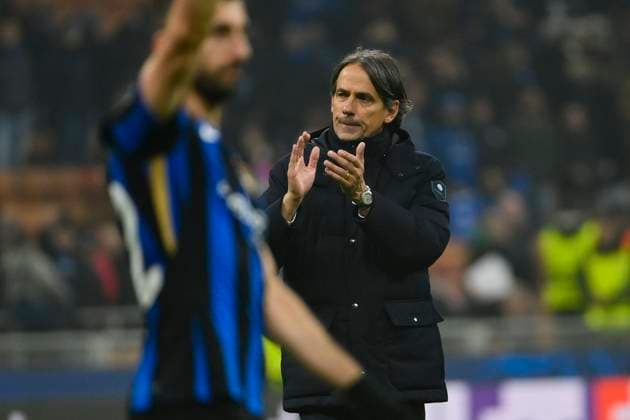 11th March 2025; Stadio San Siro, Milan, Italy, Champions League Football, Last 16, Second Leg, Inter Milan versus Feyenoord;Simone Inzaghi Head Coach of FC Internazionale celebrates their victory by 2-1 against Feyenoord  ActionPlus12759193 BestxImages