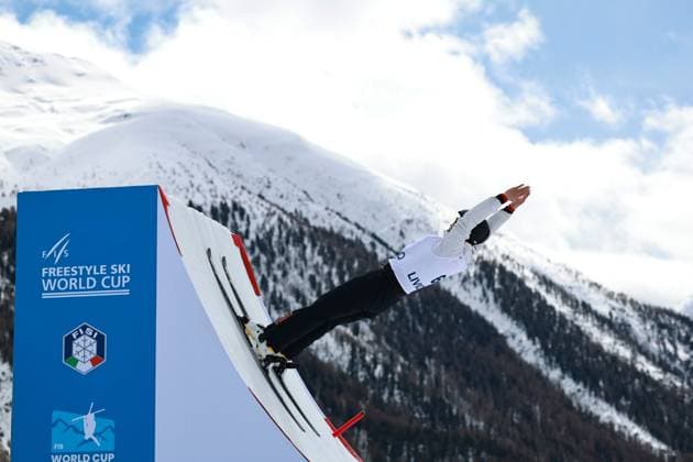 (250312) -- LIVIGNO, March 12, 2025 -- China s Sun Jiaxu attends a practice session before the 2024-2025 FIS Freestyle Ski World Cup at the Livigno Aerials & Moguls Park, in Livigno, Italy, March 11, 2025. ) (SP)ITALY-LIVIGNO-FREESTYLE SKI-WORLD CUP-PRACTICE LixJing 