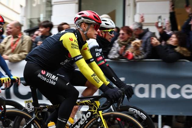 Danish Jonas Vingegaard Hansen of Team Visma-Lease a Bike and Portuguese Joao Almeida of UAE Team Emirates pictured at the start of stage four of the 83th edition of the Paris-Nice cycling race, 163,4km from Vichy to La Loge des Gardes, France, Wednesday 12 March 2025. DAVIDxPINTENS  x114747818x