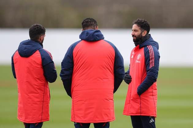 Manchester United, ManU Training Manchester United Manager Ruben Amorim during the Manchester United Training session ahead of the UEFA Europa League Round of 16, 2nd Leg match vs Real Sociedad, Carrington Training Centre, Manchester, England, United Kingdom on 12 March 2025 Credit: Phil Duncan Every Second Media Editorial use only. All images are copyright Every Second Media Limited. No images may be reproduced without prior permission. Copyright: xIMAGO EveryxSecondxMediax ESM-1364-0007 PhilxDuncanx xEveryxSecondxMediax