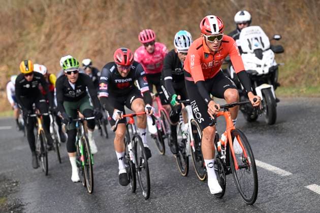 Paris - Nice 2025 - stage 4 LA LOGE DES GARDES, FRANCE - MARCH 12 : Tarling Joshua (GBR) of Ineos Grenadiers leading the escape pack during stage 4 of the 83th edition of the Paris - Nice cycling race, a stage of 163,4km with start in Vichy and finish in La Loge Des Gardes on March 12, 2025 in La Loge Des Gardes, France, 12 03 2025 ( Motordriver Kenny Verfaillie - La Loge Des Gardes France  Copyright: xNicoxVereeckenx