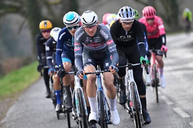 Paris - Nice 2025 - stage 4 LA LOGE DES GARDES, FRANCE - MARCH 12 : Vergallito Luca (ITA) of Alpecin - Deceuninck during stage 4 of the 83th edition of the Paris - Nice cycling race, a stage of 163,4km with start in Vichy and finish in La Loge Des Gardes on March 12, 2025 in La Loge Des Gardes, France, 12 03 2025 ( Motordriver Kenny Verfaillie - La Loge Des Gardes France  Copyright: xNicoxVereeckenx