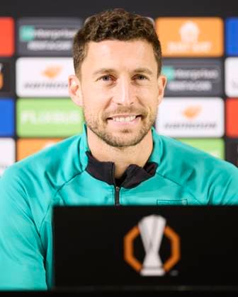 Fußball, EL, Athletic Bilbao Pressekonferenz Athletic Club v AS Roma - UEFA Europa League 2024 25 Round of 16 Second Leg press conference, PK, Pressekonferenz Oscar de Marcos of Athletic Club attends the press conference prior to the UEFA Europa League 2024 25 Round of 16 Second Leg match between Athletic Club and AS Roma at San Mames on March 12, 2025, in Bilbao, Spain. Bilbao San Mames Basque Country Spain RL_ATHvASR_000001 Copyright: xRicardoxLarreinax