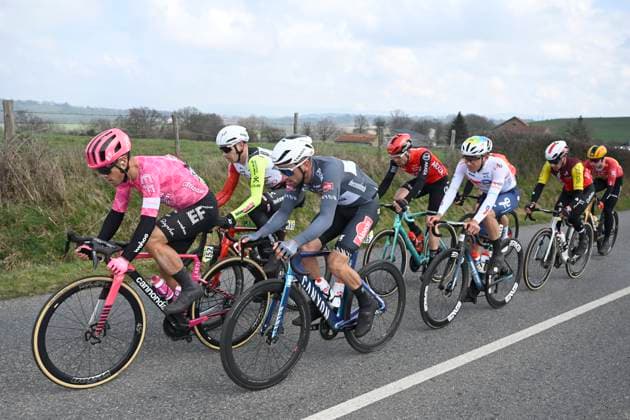 Paris - Nice 2025 - stage 4 LA LOGE DES GARDES, FRANCE - MARCH 12 : Albanese Vincenzo (ITA) of Ef Education - Easypost, Planckaert Edward (BEL) of Alpecin - Deceuninck, Gachignard Thomas (FRA) of Team Totalenergies during stage 4 of the 83th edition of the Paris - Nice cycling race, a stage of 163,4km with start in Vichy and finish in La Loge Des Gardes on March 12, 2025 in La Loge Des Gardes, France, 12 03 2025 ( Motordriver Kenny Verfaillie - La Loge Des Gardes France  Copyright: xNicoxVereeckenx