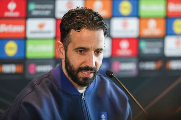 Manchester United, ManU Training Manchester United Manager Ruben Amorim during the Manchester United press conference, PK, Pressekonferenz ahead of the UEFA Europa League Round of 16, 2nd Leg match vs Real Sociedad, Carrington Training Centre, Manchester, England, United Kingdom on 12 March 2025 Credit: Phil Duncan Every Second Media Editorial use only. All images are copyright Every Second Media Limited. No images may be reproduced without prior permission. Copyright: xIMAGO EveryxSecondxMediax ESM-1364-0039 PhilxDuncanx xEveryxSecondxMediax
