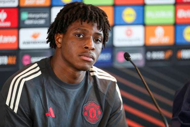 Manchester United, ManU Training Manchester United defender Patrick Dorgu (13) during the Manchester United press conference, PK, Pressekonferenz ahead of the UEFA Europa League Round of 16, 2nd Leg match vs Real Sociedad, Carrington Training Centre, Manchester, England, United Kingdom on 12 March 2025 Credit: Phil Duncan Every Second Media Editorial use only. All images are copyright Every Second Media Limited. No images may be reproduced without prior permission. Copyright: xIMAGO EveryxSecondxMediax ESM-1364-0043 PhilxDuncanx xEveryxSecondxMediax