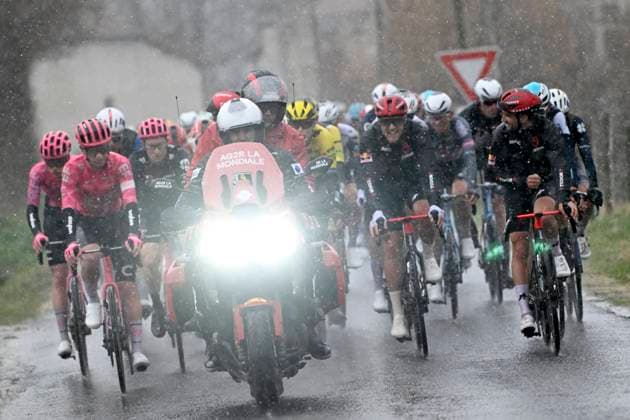 Paris - Nice 2025 - stage 4 LA LOGE DES GARDES, FRANCE - MARCH 12 : the race is neutralised because of the weather conditions during stage 4 of the 83th edition of the Paris - Nice cycling race, a stage of 163,4km with start in Vichy and finish in La Loge Des Gardes on March 12, 2025 in La Loge Des Gardes, France, 12 03 2025 ( Motordriver Kenny Verfaillie - La Loge Des Gardes France  Copyright: xNicoxVereeckenx