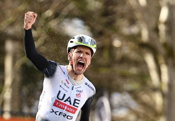 Sport Themen der Woche KW11 Sport Bilder des Tages Portuguese Joao Almeida of UAE Team Emirates celebrates after winning stage four of the 83th edition of the Paris-Nice cycling race, 163,4km from Vichy to La Loge des Gardes, France, Wednesday 12 March 2025. DAVIDxPINTENS  x114779920x