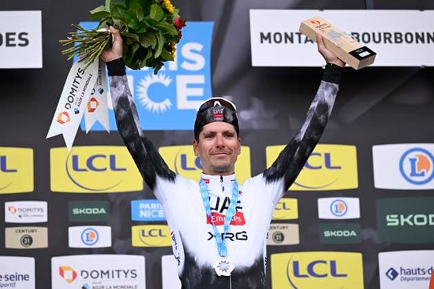 Paris - Nice 2025 - stage 4 LA LOGE DES GARDES, FRANCE - MARCH 12 : Almeida Joao (POR) of Uae Team Emirates - Xrg pictured during the podium ceremony of stage 4 of the 83th edition of the Paris - Nice cycling race, a stage of 163,4km with start in Vichy and finish in La Loge Des Gardes on March 12, 2025 in La Loge Des Gardes, France, 12 03 2025 ( Motordriver Kenny Verfaillie - La Loge Des Gardes France  Copyright: xNicoxVereeckenx