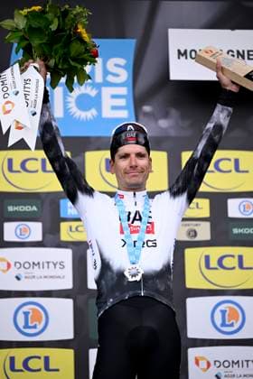 Paris - Nice 2025 - stage 4 LA LOGE DES GARDES, FRANCE - MARCH 12 : Almeida Joao (POR) of Uae Team Emirates - Xrg pictured during the podium ceremony of stage 4 of the 83th edition of the Paris - Nice cycling race, a stage of 163,4km with start in Vichy and finish in La Loge Des Gardes on March 12, 2025 in La Loge Des Gardes, France, 12 03 2025 ( Motordriver Kenny Verfaillie - La Loge Des Gardes France  Copyright: xNicoxVereeckenx