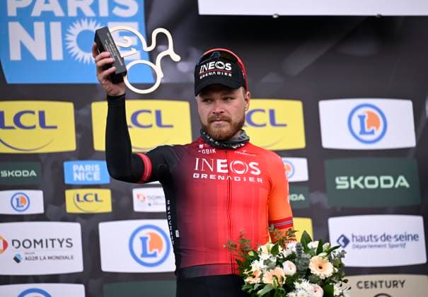 Paris - Nice 2025 - stage 4 LA LOGE DES GARDES, FRANCE - MARCH 12 : Foss Tobias (NOR) of Ineos Grenadiers pictured with the combativity prize during the podium ceremony of stage 4 of the 83th edition of the Paris - Nice cycling race, a stage of 163,4km with start in Vichy and finish in La Loge Des Gardes on March 12, 2025 in La Loge Des Gardes, France, 12 03 2025 ( Motordriver Kenny Verfaillie - La Loge Des Gardes France  Copyright: xNicoxVereeckenx
