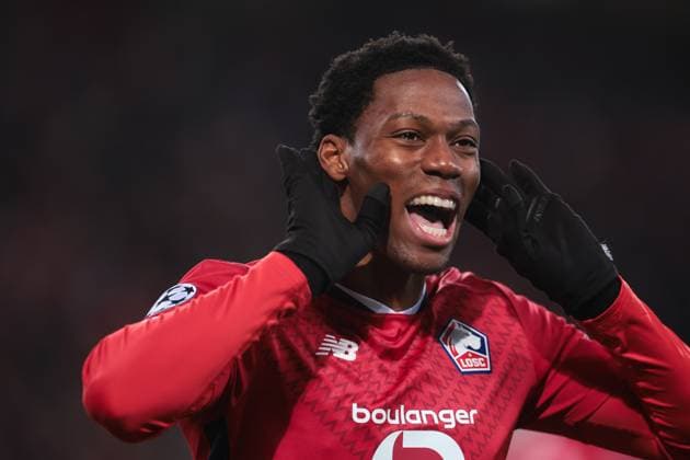 Sport Bilder des Tages 12.03.2025, UEFA Champions League, Achtelfinale, Lille OSC - Borussia Dortmund, Jonathan David (LOSC Lille) bejubelt das Tor zum 1:0, Lille Stade Pierre Mauroy Decathlon Arena Paris xRHR-FOTO DEx Copyright: DennisxEwert RHR-FOTOx RHR-FOTO DE