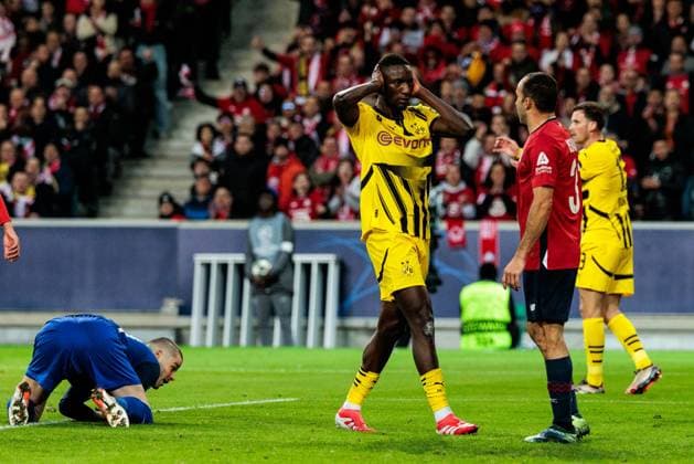 UEFA Champions League, LOSC Lille - Borussia Dortmund; 12.03.2025 Serhou Guirassy (Borussia Dortmund, 9) schlägt frustriert die Hände über dem Kopf zusammen UEFA Champions League Achtelfinale Rückspiel, LOSC Lille - Borussia Dortmund; Lille, Stade Pierre Mauroy am 12.03.2025 Copyright: xBEAUTIFULxSPORTS Wunderlx