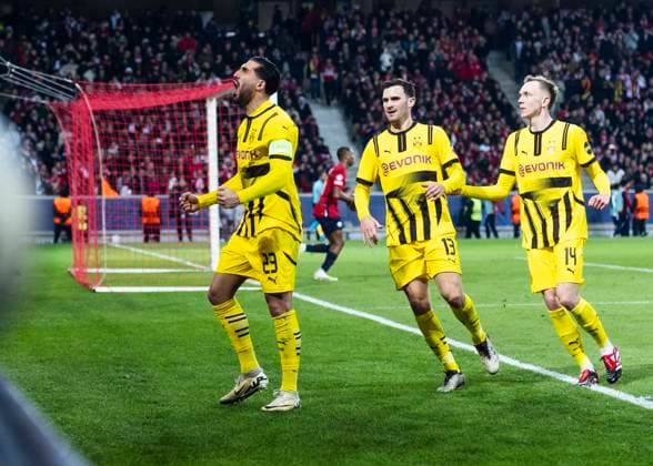 Lille, Stade Pierre Mauroy, 12.03.2025: Emre Can of Dortmund celebrates scoring the 1:1 goal during the match of the Championsleague Round 16 between Lille OSC v. Borussia Dortmund.