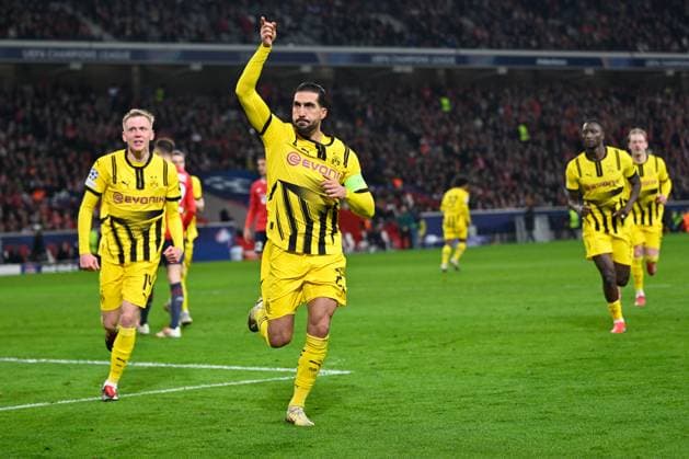 Lille, Stade Pierre Mauroy, 12.03.25, FRA, Herren, UEFA Champions League, Saison 2024-2025, Achtelfinale, OSC Lille - Borussia Dortmund Bild: Emre CAN (Dortmund) jubelt nach seinem Tor zum 1:1 UEFA regulations prohibit any use of photographs as image sequences and or quasi-video. Hauts-de-France Frankreich