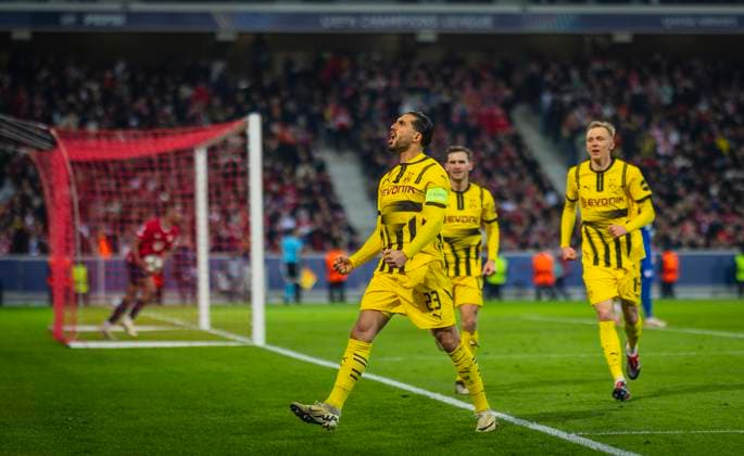 Sport Bilder des Tages Lille, Germany. 12th Mar 2025. Goal celebration: Emre Can (BvB) OSC Lille - Borussia Dortmund 12.03.2025