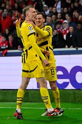 Lille, Stade Pierre Mauroy, 12.03.25, FRA, Herren, UEFA Champions League, Saison 2024-2025, Achtelfinale, OSC Lille - Borussia Dortmund Bild: Maximilian BEIER (Dortmund) jubelt nach seinem Tor zum 1:2 UEFA regulations prohibit any use of photographs as image sequences and or quasi-video. Hauts-de-France Frankreich