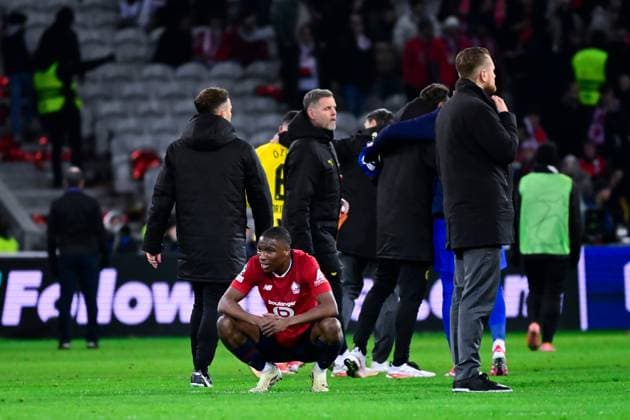 FOOTBALL : Lille vs Borussia Dortmund - Ligue des Champions - 12 03 2025 Bafodo Diakite ( 18 - Lille ) looks dejected following UEFA Champions League match between Lille OSC and Borussia Dortmund at Stade Pierre Mauroy on March 12, 2025 in Lille, France. ( Photo by Dante Badano PsnewZ ) - LilleFrance  Copyright: xDantexBadanox