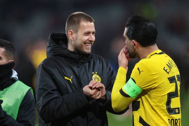 12.03.2025, UEFA Champions League, Achtelfinale, Lille OSC - Borussia Dortmund, v. l. Waldemar Anton (Borussia Dortmund), Emre Can (Borussia Dortmund) freuen sich, Lille Stade Pierre Mauroy Decathlon Arena Paris xRHR-FOTO DEx Copyright: DennisxEwert RHR-FOTOx RHR-FOTO DE