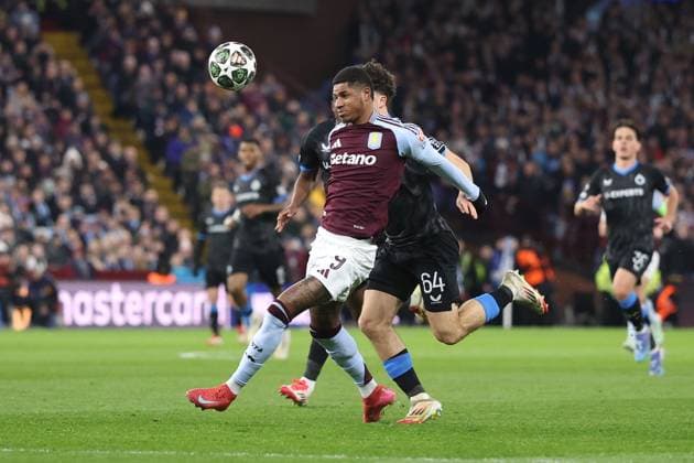 Kyriani Sabbe of Club Brugge fouls Marcus Rashford of Aston Villa and is sent off Aston Villa v Club Brugge, UEFA Champions League, Round of 16, Second Leg, Football, Villa Park, Birmingham, UK - 12 Mar 2025 EDITORIAL USE ONLY No use with unauthorised audio, video, data, fixture lists, club league logos or live services. Online in-match use limited to 120 images, no video emulation. No use in betting, games or single club league player publications. Copyright: xPaulxCurrie Shutterstockx 15188183u