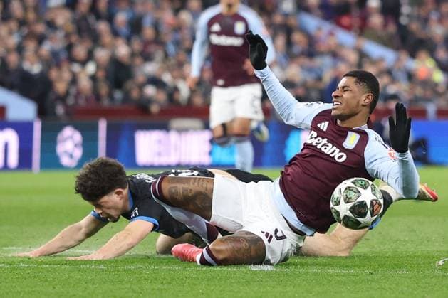 Kyriani Sabbe of Club Brugge fouls Marcus Rashford of Aston Villa and is sent off Aston Villa v Club Brugge, UEFA Champions League, Round of 16, Second Leg, Football, Villa Park, Birmingham, UK - 12 Mar 2025 EDITORIAL USE ONLY No use with unauthorised audio, video, data, fixture lists, club league logos or live services. Online in-match use limited to 120 images, no video emulation. No use in betting, games or single club league player publications. Copyright: xPaulxCurrie Shutterstockx 15188183aa