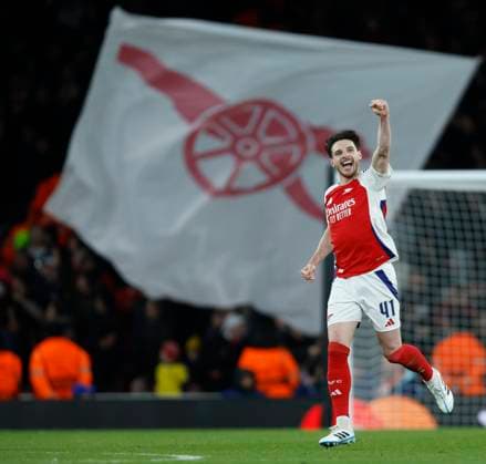 Sport Themen der Woche KW11 Sport Bilder des Tages Arsenal FC v PSV Eindhoven - UEFA Champions League 2024 25 Round of 16 Second Leg Declan Rice of Arsenal celebrates 2nd goal during the UEFA Champions League 2024 25 UEFA Champions League 2024 25 Round of 16 Second Leg match between Arsenal FC and PSV at Emirates Stadium on March 12, 2025 in London, England. London Emirates Stadium England United Kingdom Copyright: xNigelxFrench Sportsphoto APLx 14061022